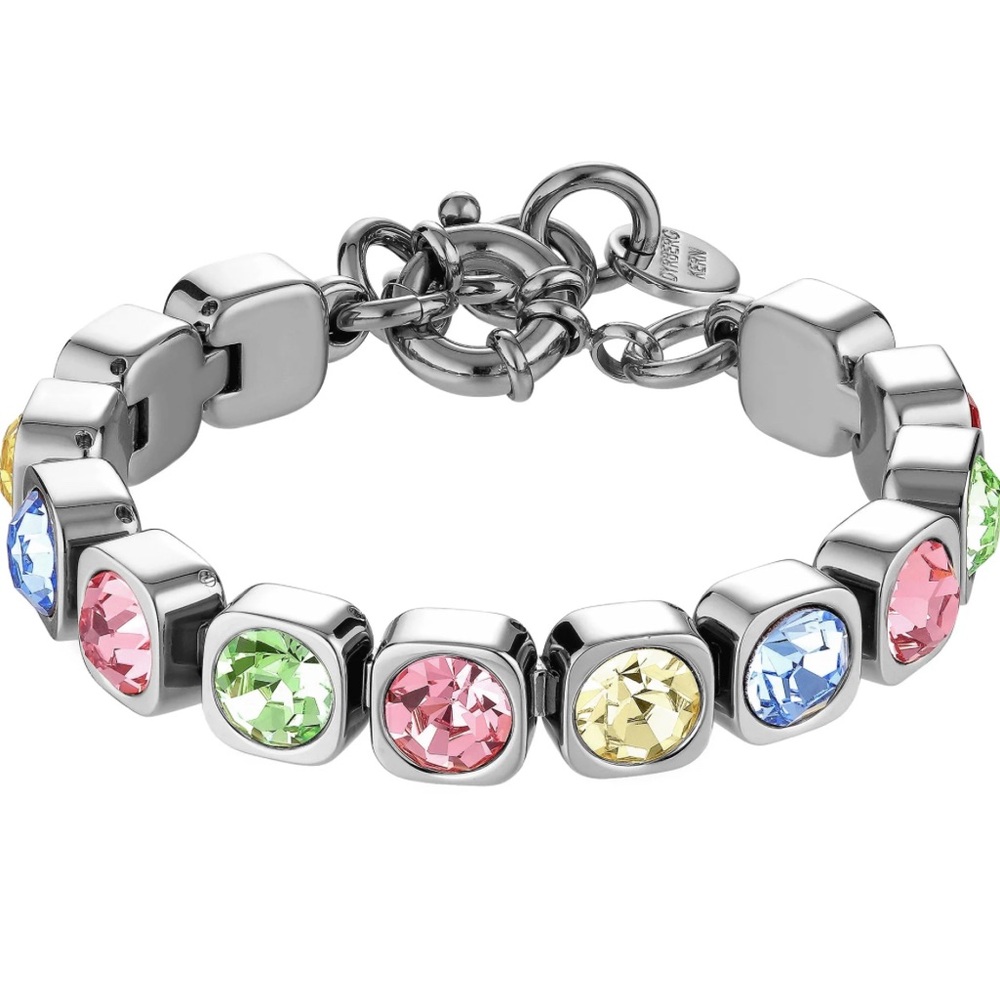 Multi Colored Tennis Bracelet, Multi-Pastel Crystal Silver Plated